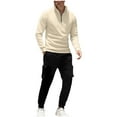 thumbnail image 2 of Zylanna Men's Tracksuit Outfit Sets, 2 Piece Turndown Collar Long Sleeve Elastic Waist Pullover + Pants Sets for Men Khaki, 2 of 4