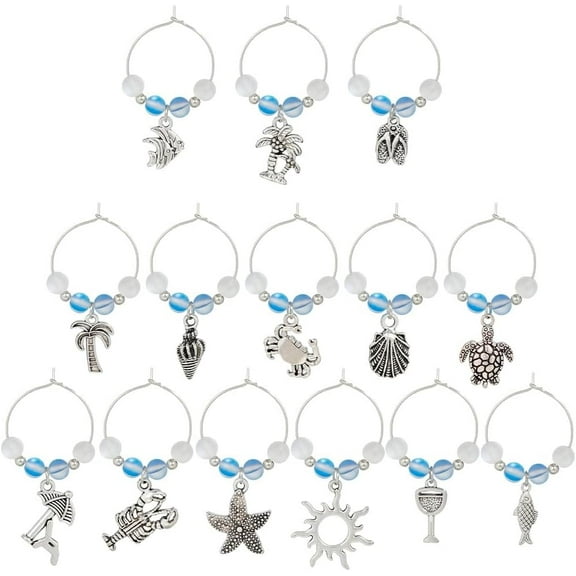 1 Box 14Pcs Drink Charms Bulk Wine Marker Charms Wine Glass Identifier Sea Summer Ocean Hawaii Glass Ball Charms Wine Identifiers