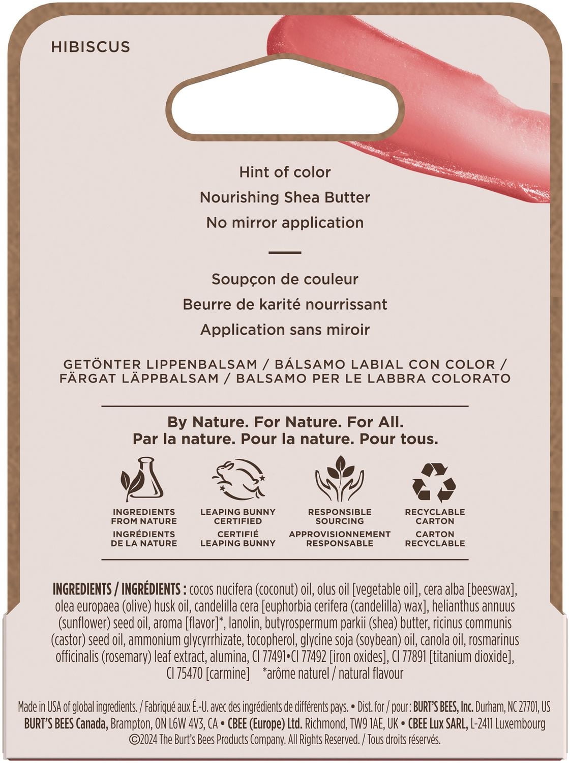Burt's Bees 100% Natural Origin Moisturizing Tinted Lip Balm, Hibiscus with Shea Butter