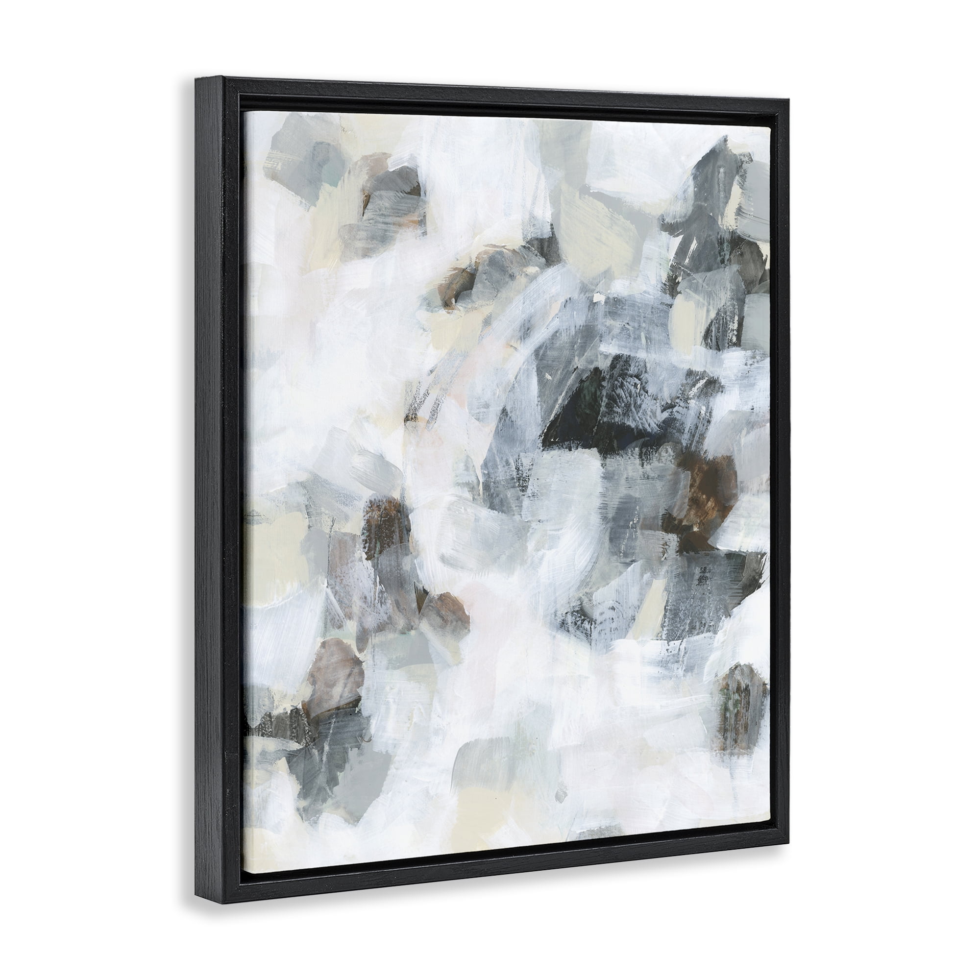 Stupell Industries Soft Grey Composition Abstract Painting Black Floater Framed Canvas Art Print Wall Art, 17 x 21