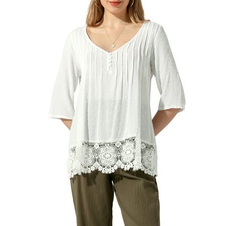 Women s Babydoll Peplum Top Half Sleeve V Neck Shirts Flower Pleats Casual Blouses Lace Tops