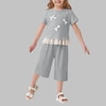 thumbnail image 2 of KPOPLK Summer Toddler Girl Clothes 2 Piece Solid Color Bow Embroidered Top and Lace Trim Pants Casual Short Sleeve Outfits for Girls 1t 2t 3t 4t 5t 6t 7t 8t 9t Size 2-3 Years,Grey, 2 of 6