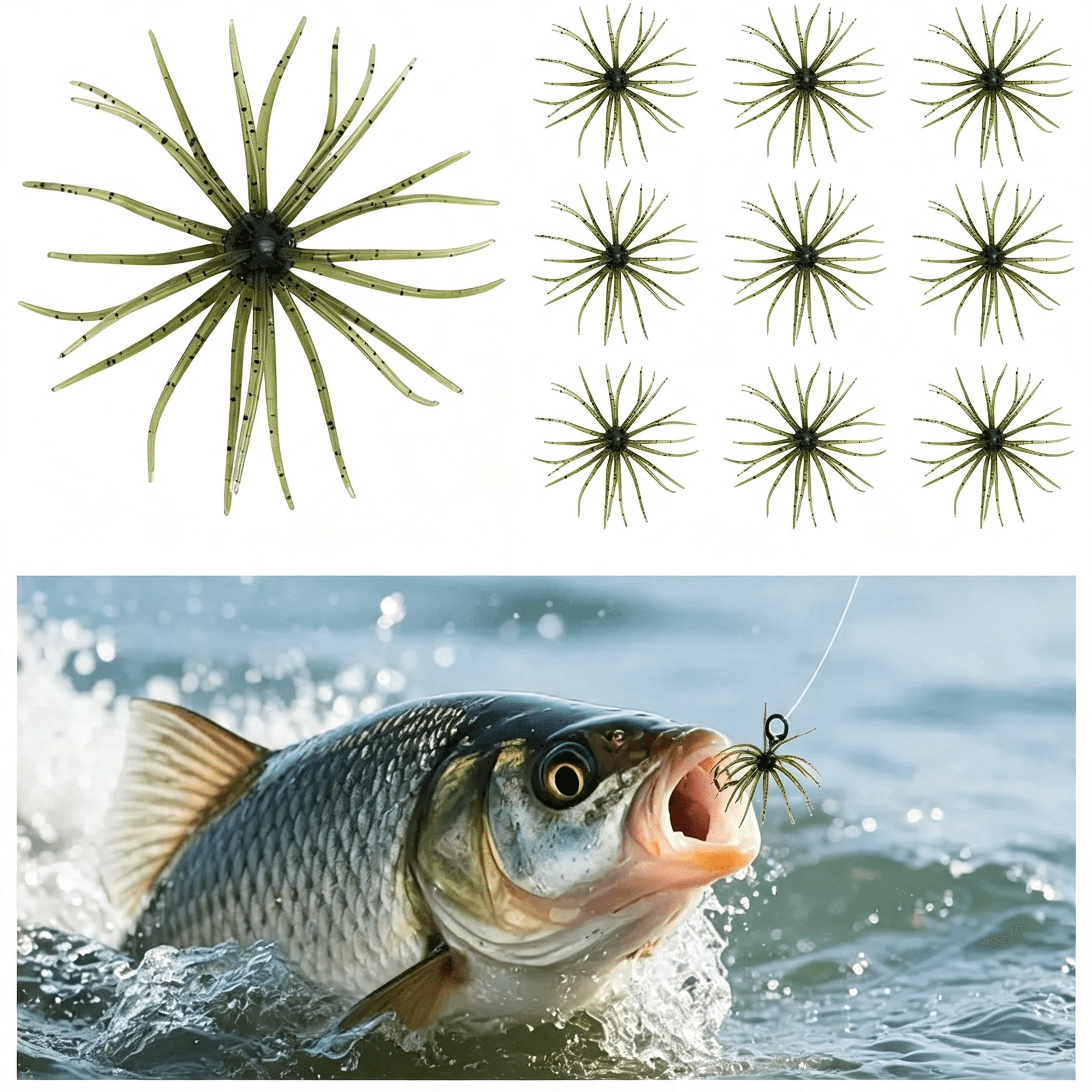 BESTSKY Urchin Fishing Bait 2.7 /4.3 Floating Dice Bait with Reflective Spots Soft Tentacle Creature Lure for Sea Fresh Water Bass Fishing Drop Shot Wacky Rig/Neko Rig&Finesse Slow Sinking