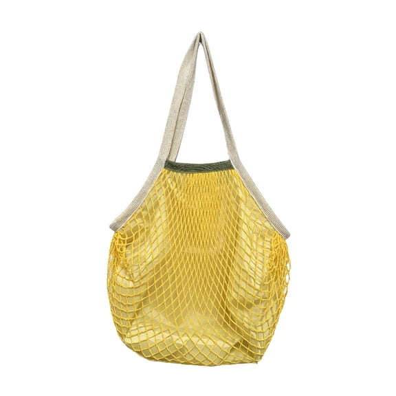 Lined Mesh Shopping Bag, Colorful Beach Tote, Heavy Duty Handheld Grocery Bag for Daily Use, Foldable Market Tote, Reusable Produce Bag for Shopping​, Yellow