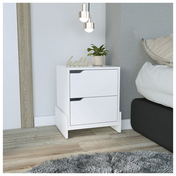 Nightstand with 2 Drawers, Bedside Table - Modern Storage Nightstand with Spacious Drawers, 17" Wide, Bedroom Furniture - White/Macadamia White   2 Drawers