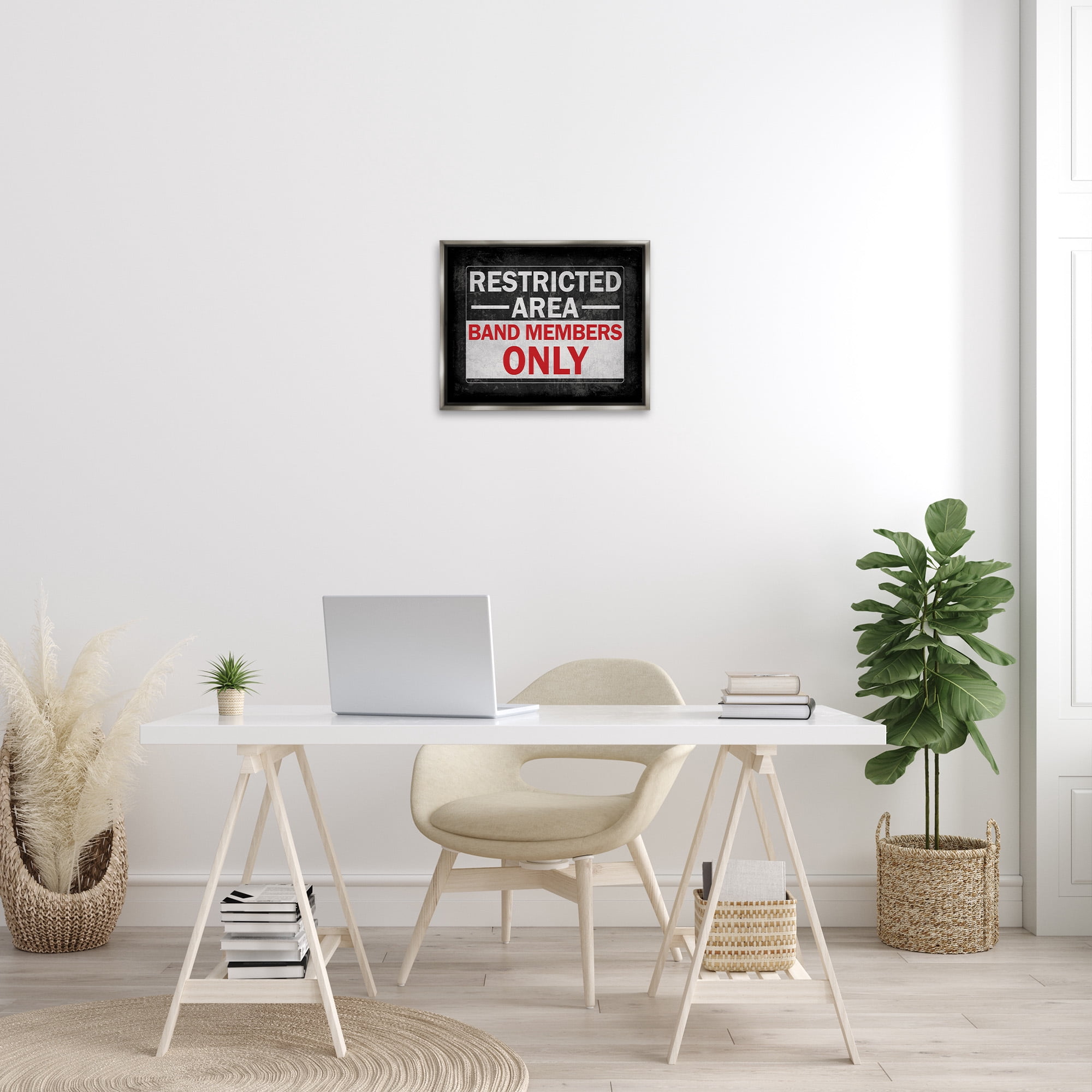 Stupell Industries Band Members Only Typography Painting Gray Floater Framed Canvas Art Print Wall Art, 21 x 17
