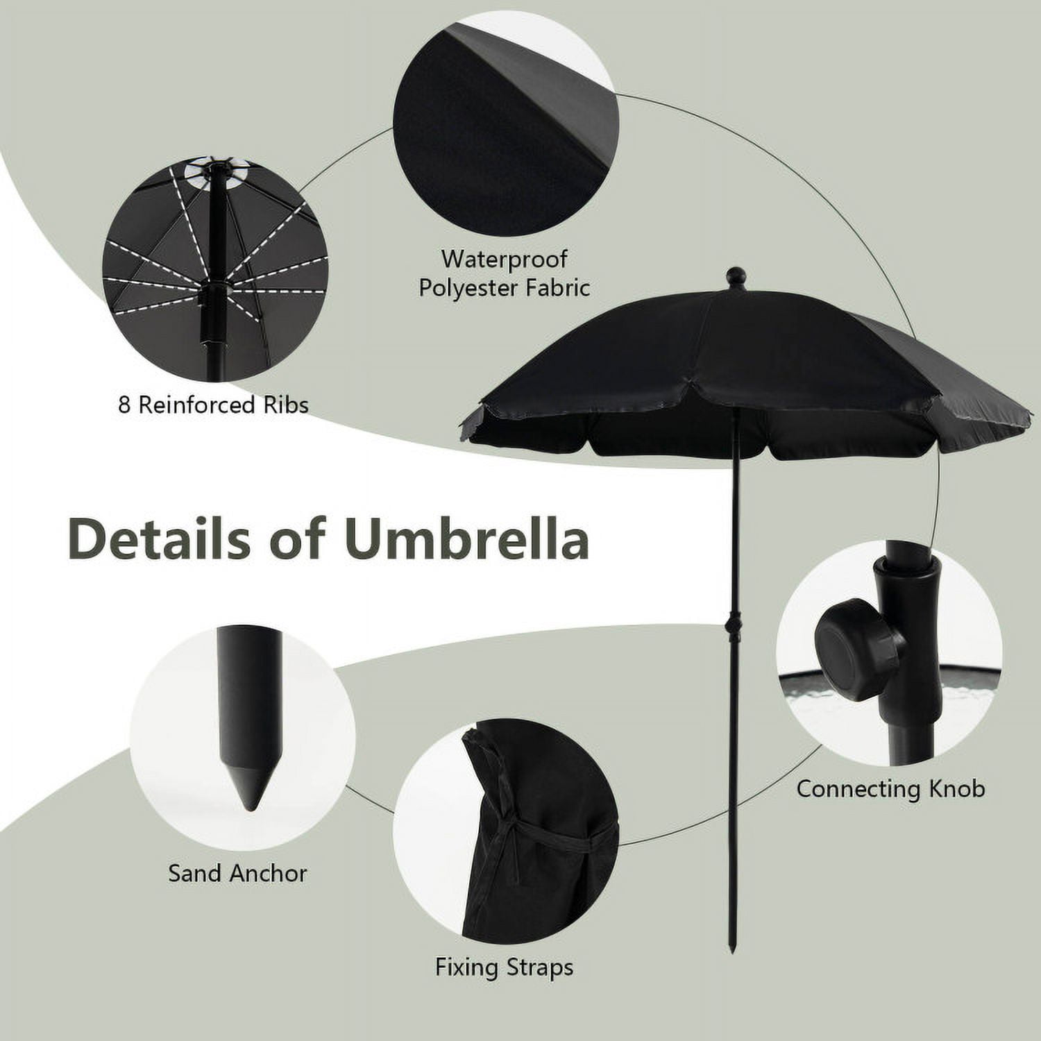 Aimee Lii 6 Pieces Patio Dining Set Folding Chairs Glass Table Tilt Umbrella for Garden, Outdoor Patio Furniture, Gray