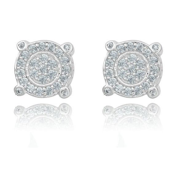 AVORA 925  Sterling Silver Simulated Diamond CZ Round Shape Men's Hip Hop Stud Earrings