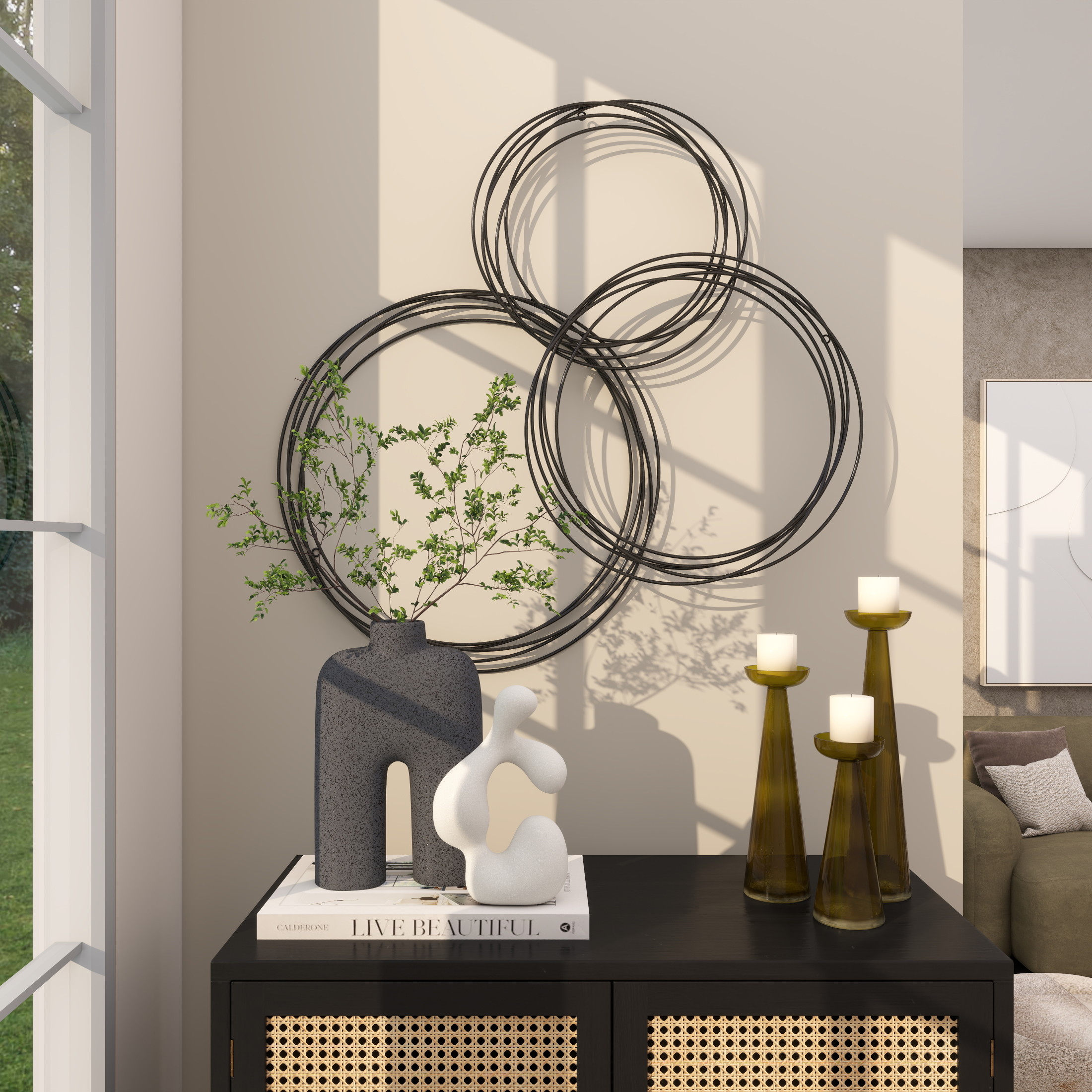 CosmoLiving by Cosmopolitan Black Metal Overlapping Ring Plate Wall Decor