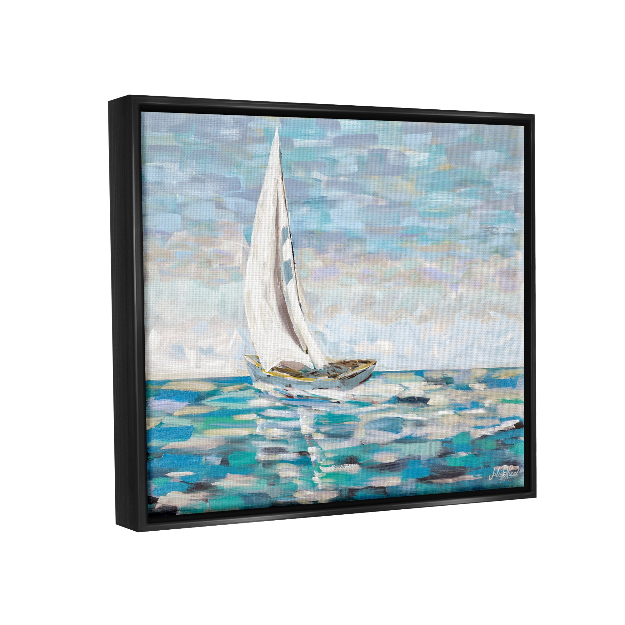 Stupell Industries Abstract Sailboat Painting Transportation Painting Black Floater Framed Art Print Wall Art, 31 x 25