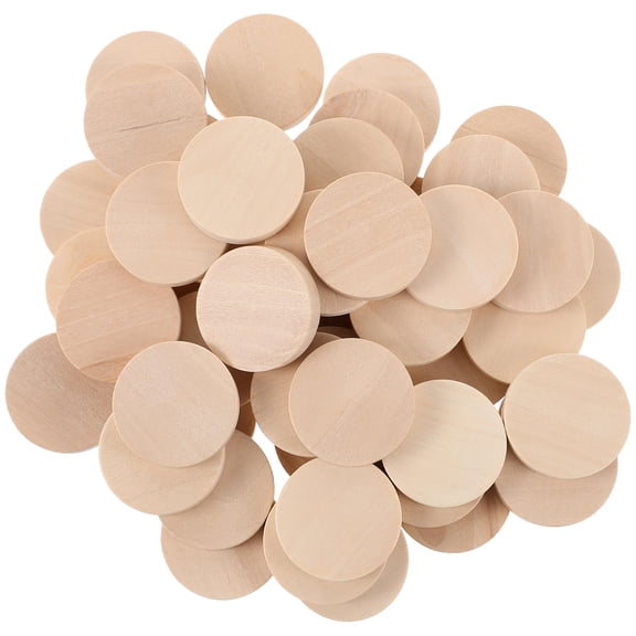 LEORX 50pcs Small Round Discs Beige Wood Pieces for DIY Crafts Home Decor Hanging Drop
