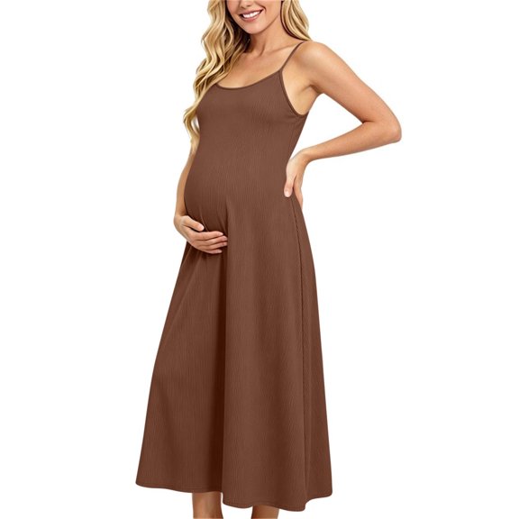 PBFRDSJ Women's Maternity Cami Dresses Sleeveless Backless Casual Dress Spaghetti Strap Flowy Loose Long Sundress