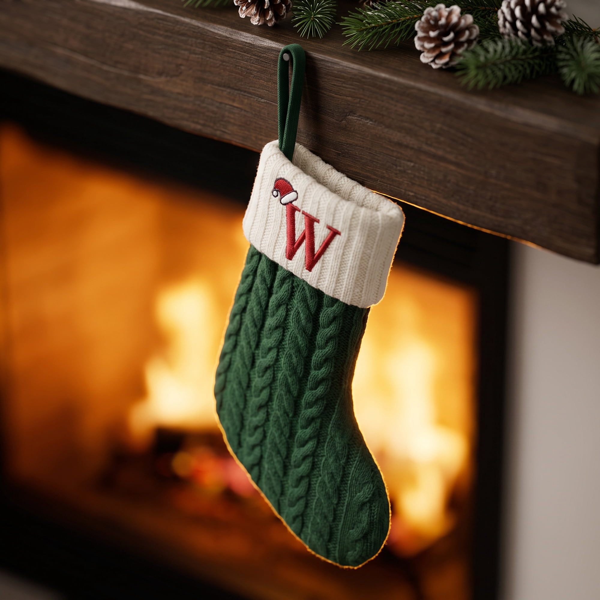 Unique Bargains Christmas Luxury Grand Hearth Accent Stocking Green Letter W 8"