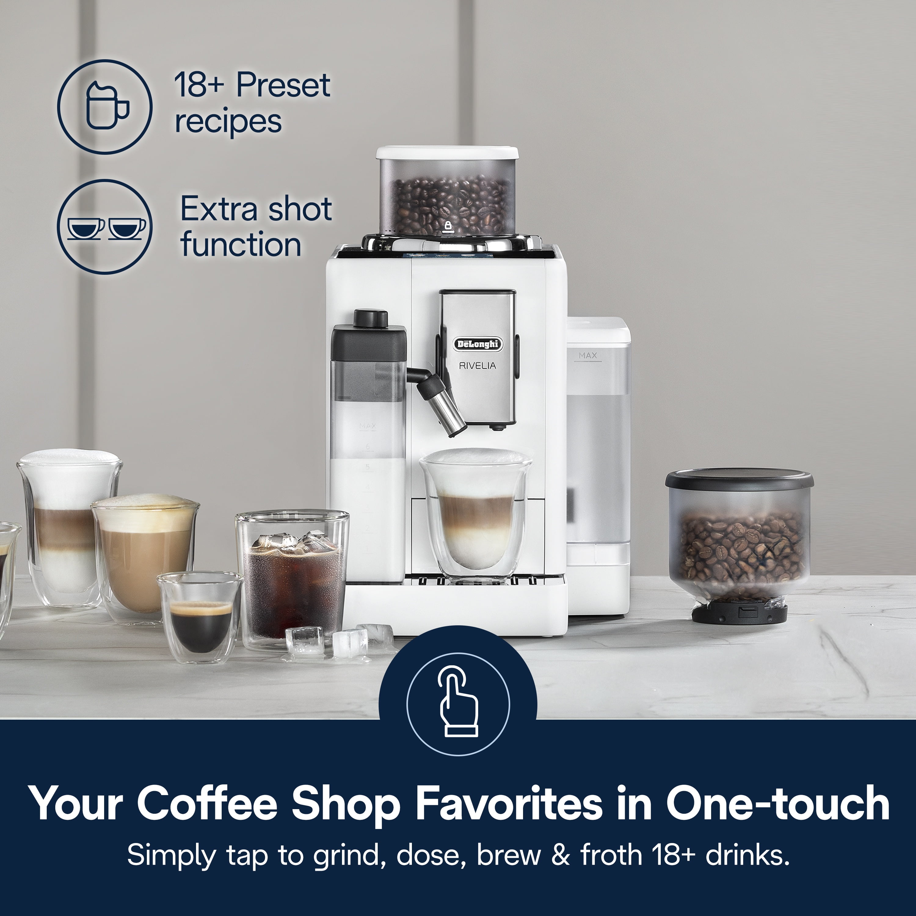 De'Longhi, Fully Automatic Espresso Machine, Rivelia, White
