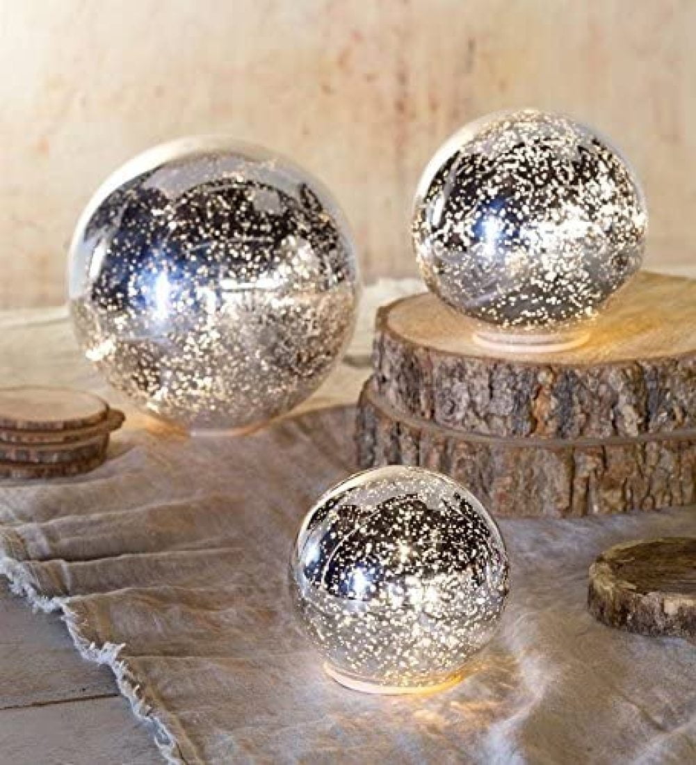 Codllyne Silver Glass Ball Lights Set of 3 - Walmart.com