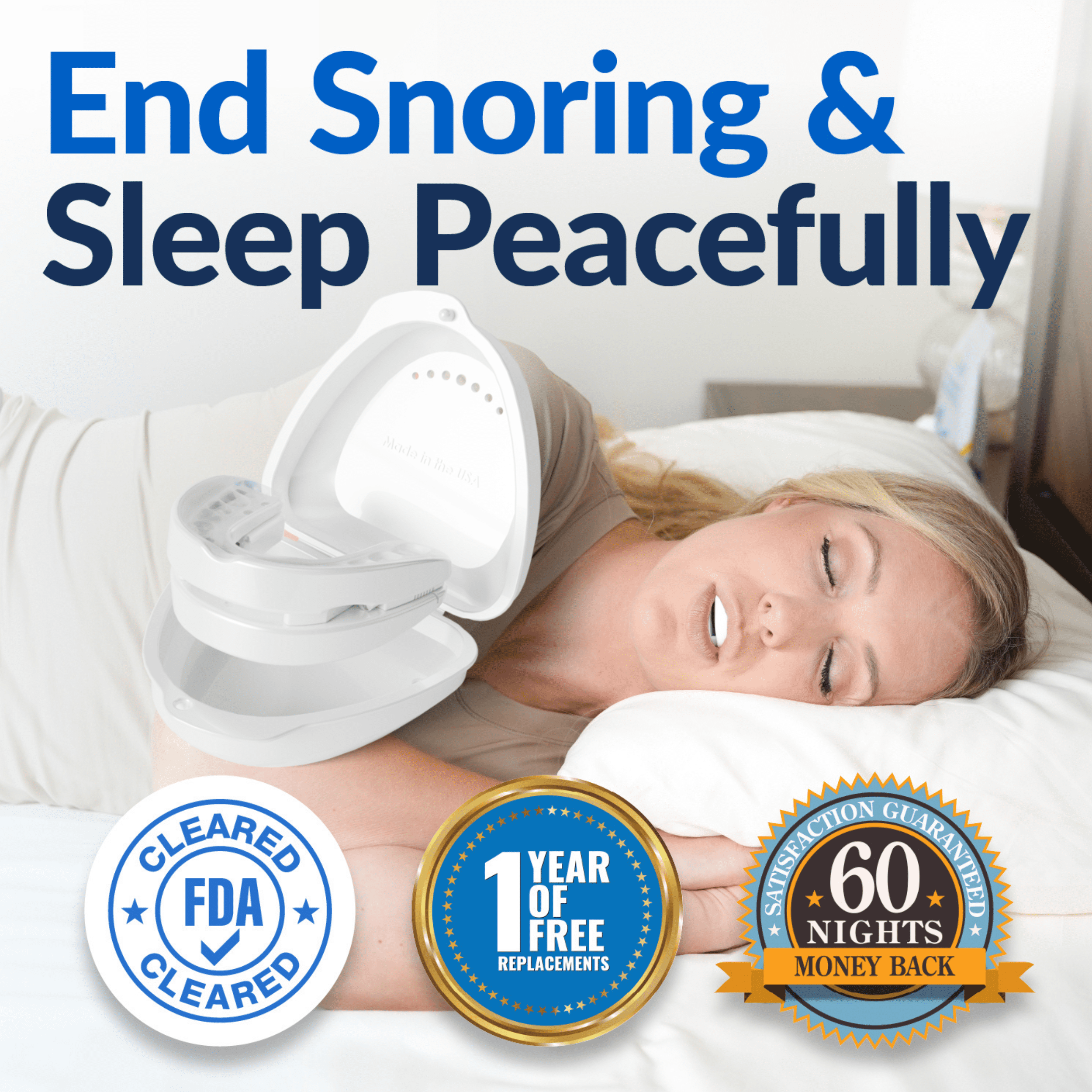 VitalSleep Anti-Snoring Mouthpiece, Comfortable & Adjustable Fit, USA Made, BPA-Free Dental Guard for Restful Sleep, Clear Women's Size