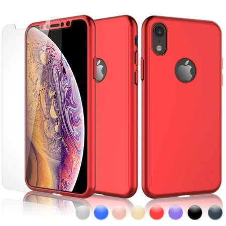 Cases for Apple iPhone XS Max / iPhone XS / iPhone XR / iPhone X, Njjex Ultra Thin Hard Slim Case Full Protective With Tempered Glass Screen Protector Case Cover -Red