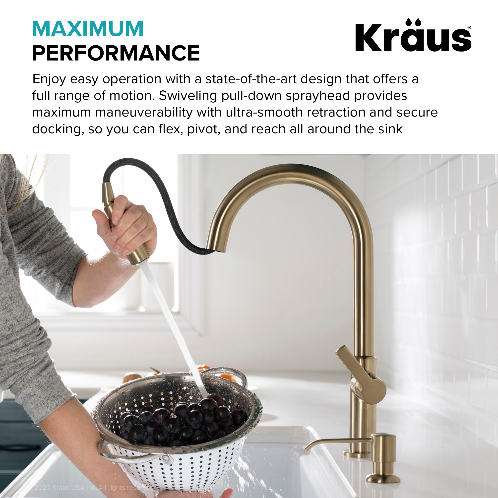 Kraus Oletto Single Handle Pull Down Kitchen Faucet In Brushed Brass 1362