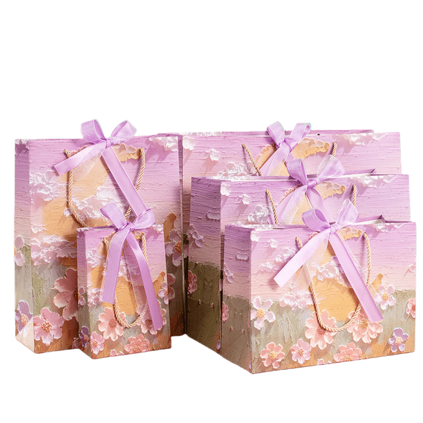 Bolsa de regalo de papel de pintura al óleo estilo crema con asas de cuerda