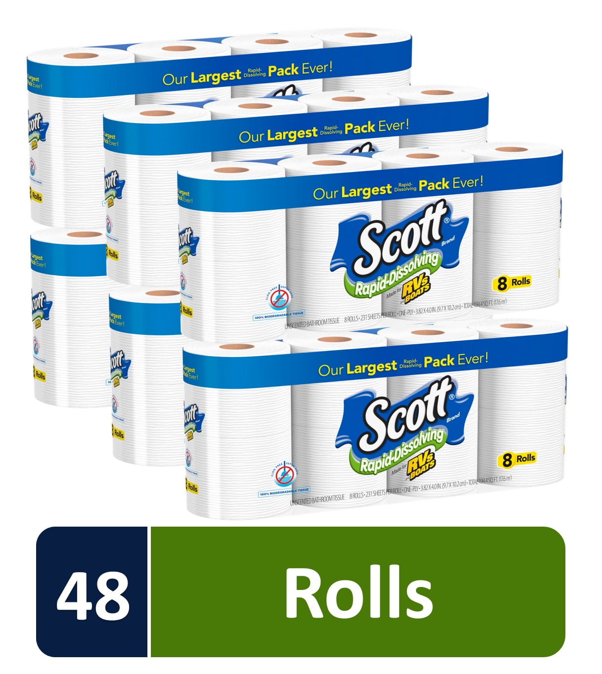 (6 Pack) Scott RapidDissolving Toilet Paper, 8 Rolls, Bath Tissue