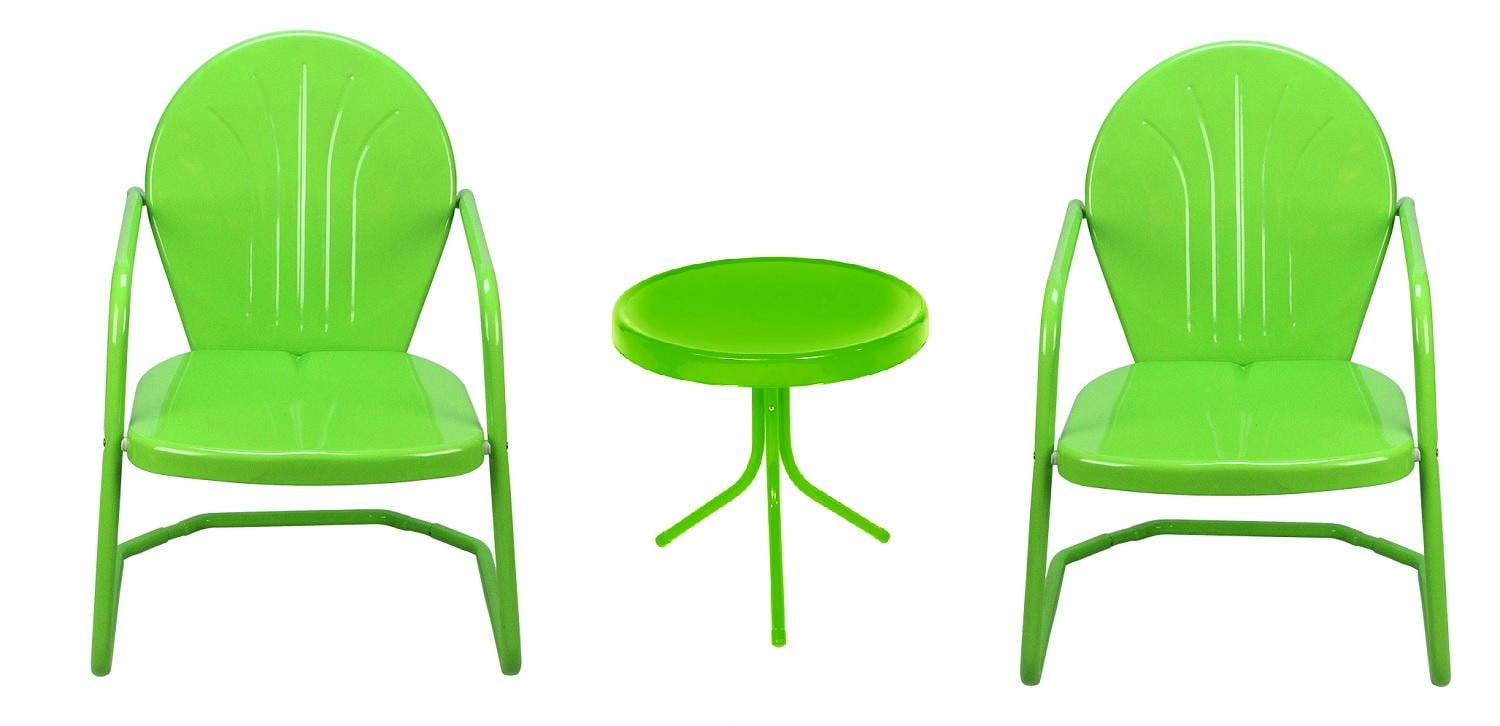 3 Piece Lime Green Retro Metal Tulip Chairs And Side Table Outdoor Set