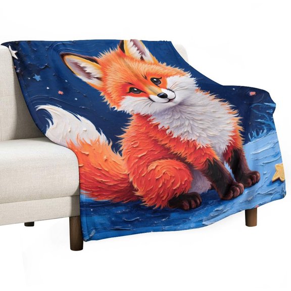 Fox Print Flannel Blanket Novelty Pattern Nap Blanket Sofa Room Office Soft Throw Blanket Outdoor Camping Warm Blanket