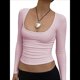 thumbnail image 3 of Camisas de Larga para Mujer, Tops Cortos, Moda de Otoño 2025, Cuello Cuadrado, Camisetas Básicas para Salir, Ropa Y2K Rosa S, 3 of 8