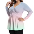 thumbnail image 3 of Women's Plus Size V Neck Long Sleeve Tops Casual Fashion Gradient Printed Blouse Spring Autumn Lightweight Pullover Top Ladies' Plus Size Sexy Slim Fit Long-Sleeve T-shirt, 3 of 5