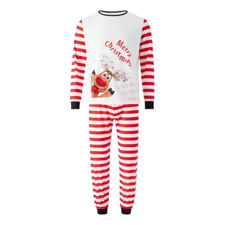 

Family Matching Christmas Pajamas Sets Long Sleeve Elk Letter Print Tops + Striped Pants