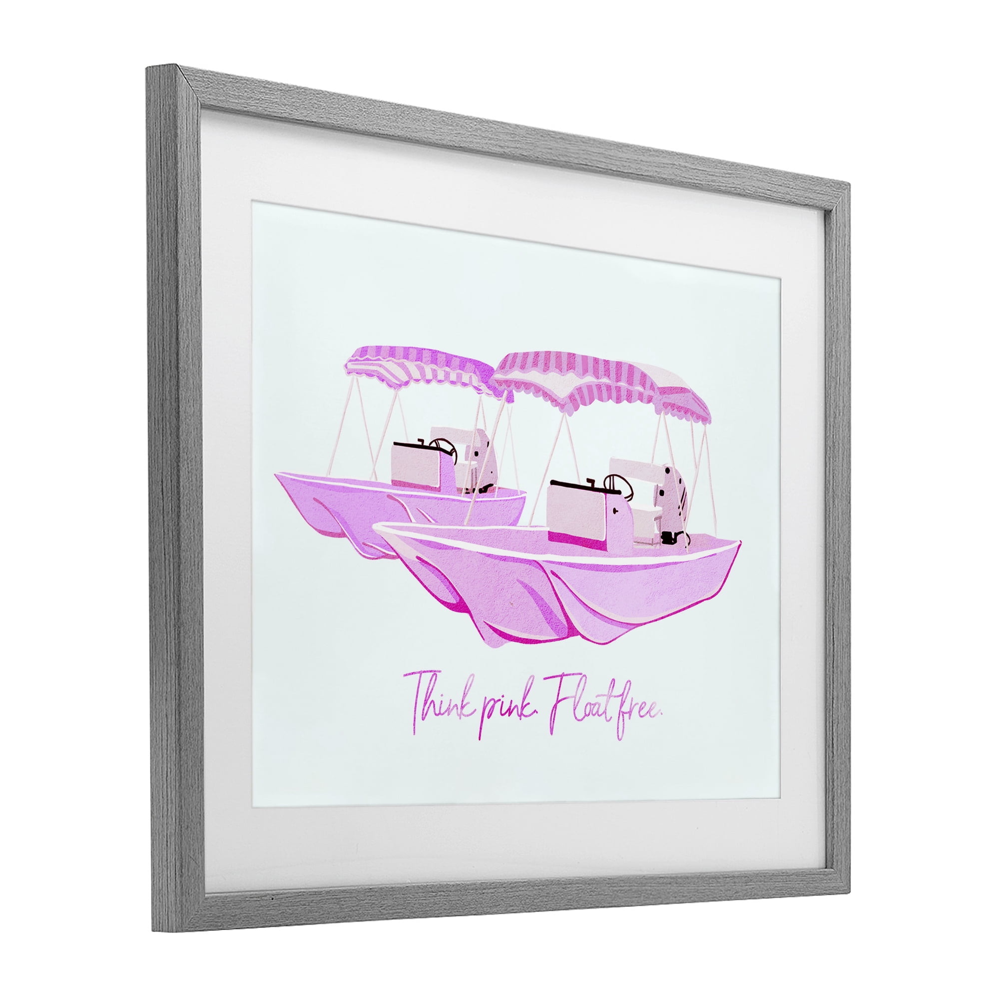 Think Pink Float Free Boats Gray Framed Print Under Glass, design by Ziwei Li