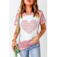 thumbnail image 1 of POGLIP Women's Pink Leopard Heart Shaped Bleached Print Short Sleeve T Shirt, 1 of 6