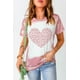 thumbnail image 1 of ABPHQTO Camiseta de manga corta con estampado blanqueado en forma de corazón de leopardo rosa para mujer, 1 of 5