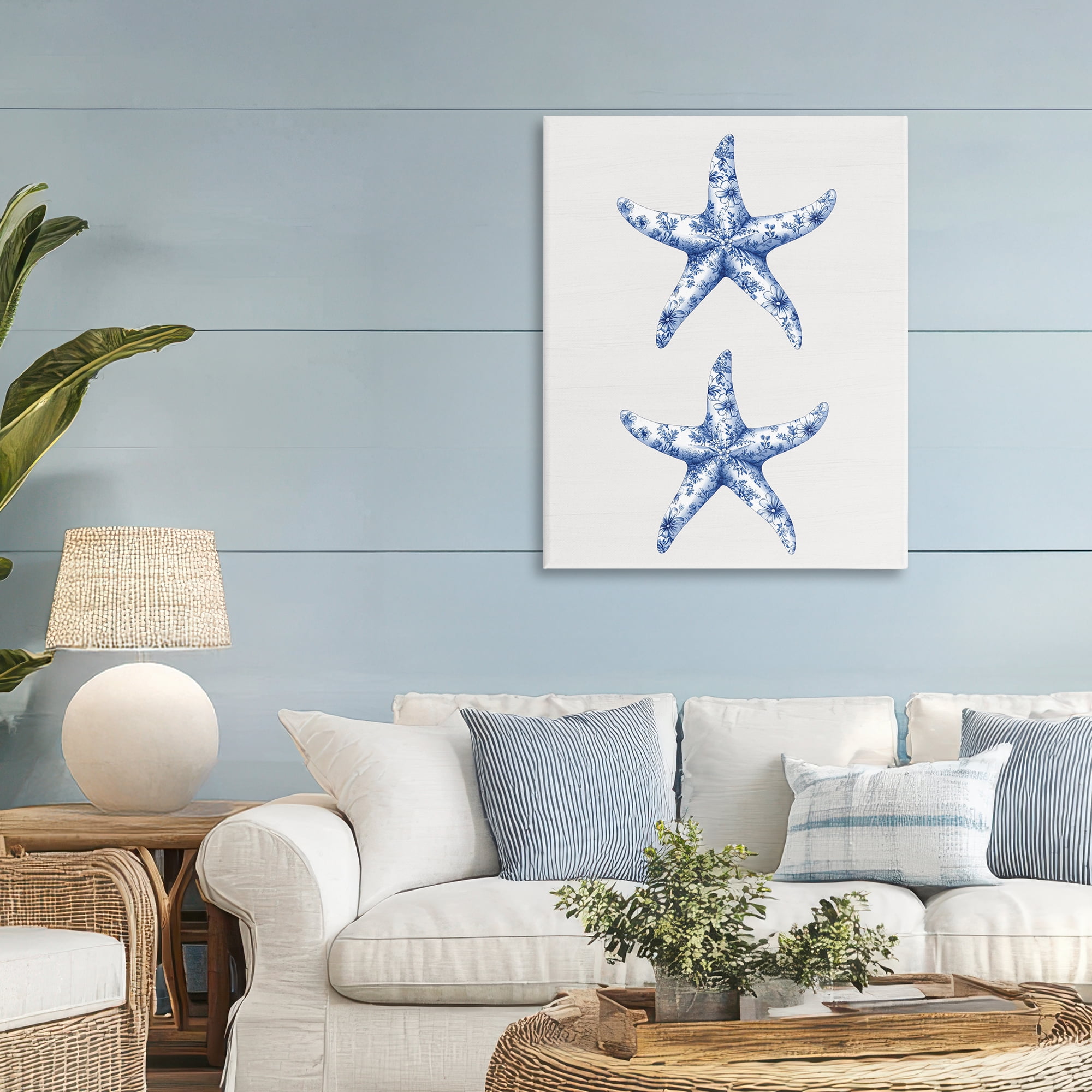Vintage Toile Starfish Canvas Wall Art, design by Lettered and Lined