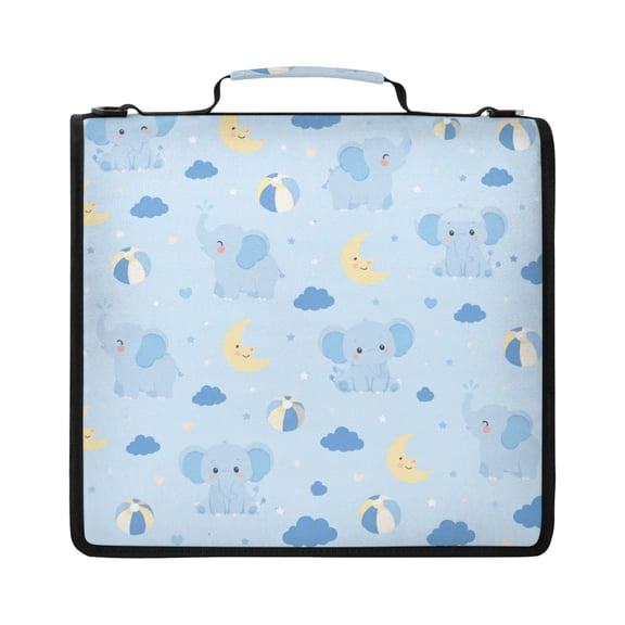 Zipper Binder with Shoulder Strap 2 inch 3 Ring Waterproof File Folder Organizer Bag 500 Sheet Light Blue Small Elephant Pattern