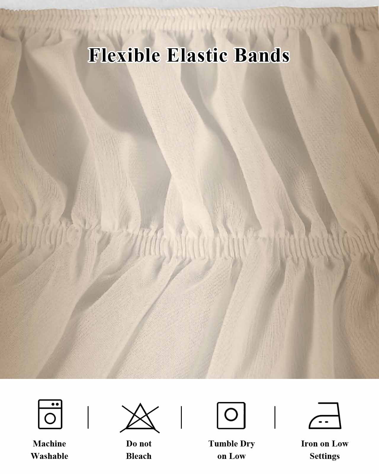 Beige Ombre Bed Skirt Queen Size, Modern Gradient Abstract Art Wrap Around Bed Skirting with Adjustable Elastic Strap, Dust Ruffle Pleated Bedskirts 16 Inch Drop for Bedroom Queen Beds