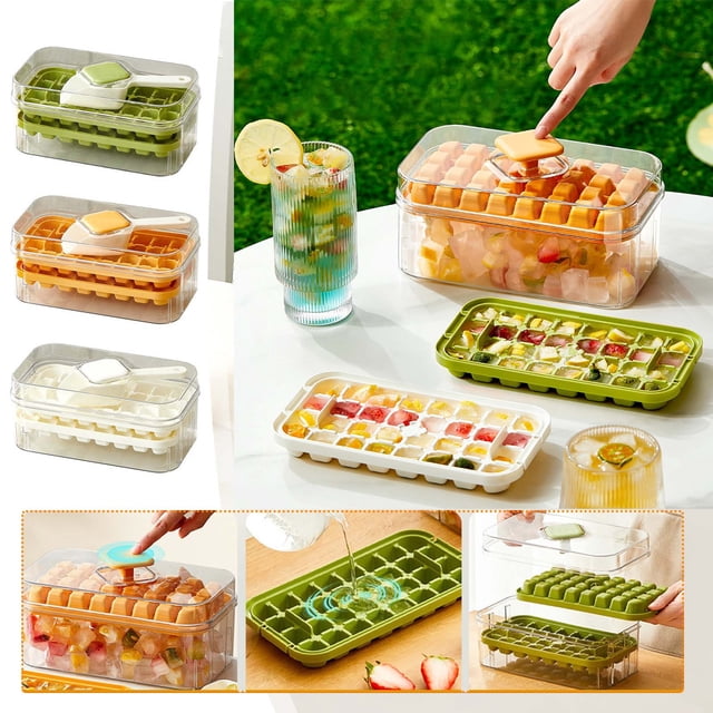 Jiaeri One Click Ice Maker Tray with Storage Bin,Double Layer Portable Tray with Handle,Quick Release Ice Container for Home Party