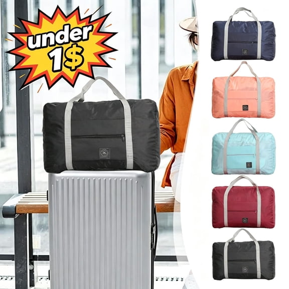 Foldable Lightweight Travel Duffel Bag, Water Resistant Nylon Carry On Weekender Overnight Bag with Hand, Attach Over Luggage Handle for Gym Sports Camping Weekend Trip Men Women Portable Handbag