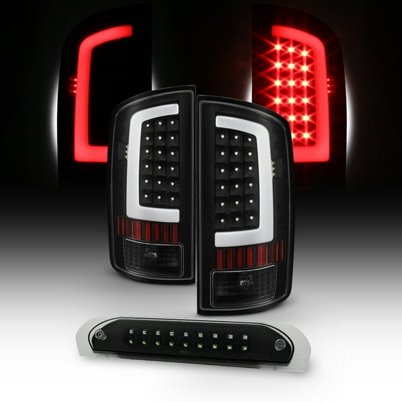 AKKON - For 03-06 Dodge Ram 1500 2500 3500 LED DRL Light Tube Black Tail Light 3rd Brake Lamp Assembly