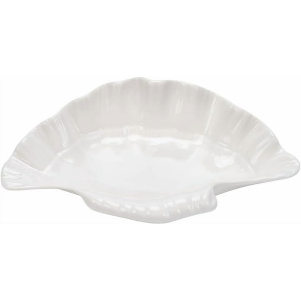 Cuenco decorativo de cerámica con forma de concha blanca. Plato para joyas, anillos y llaves. Ideal para pendientes y collares.