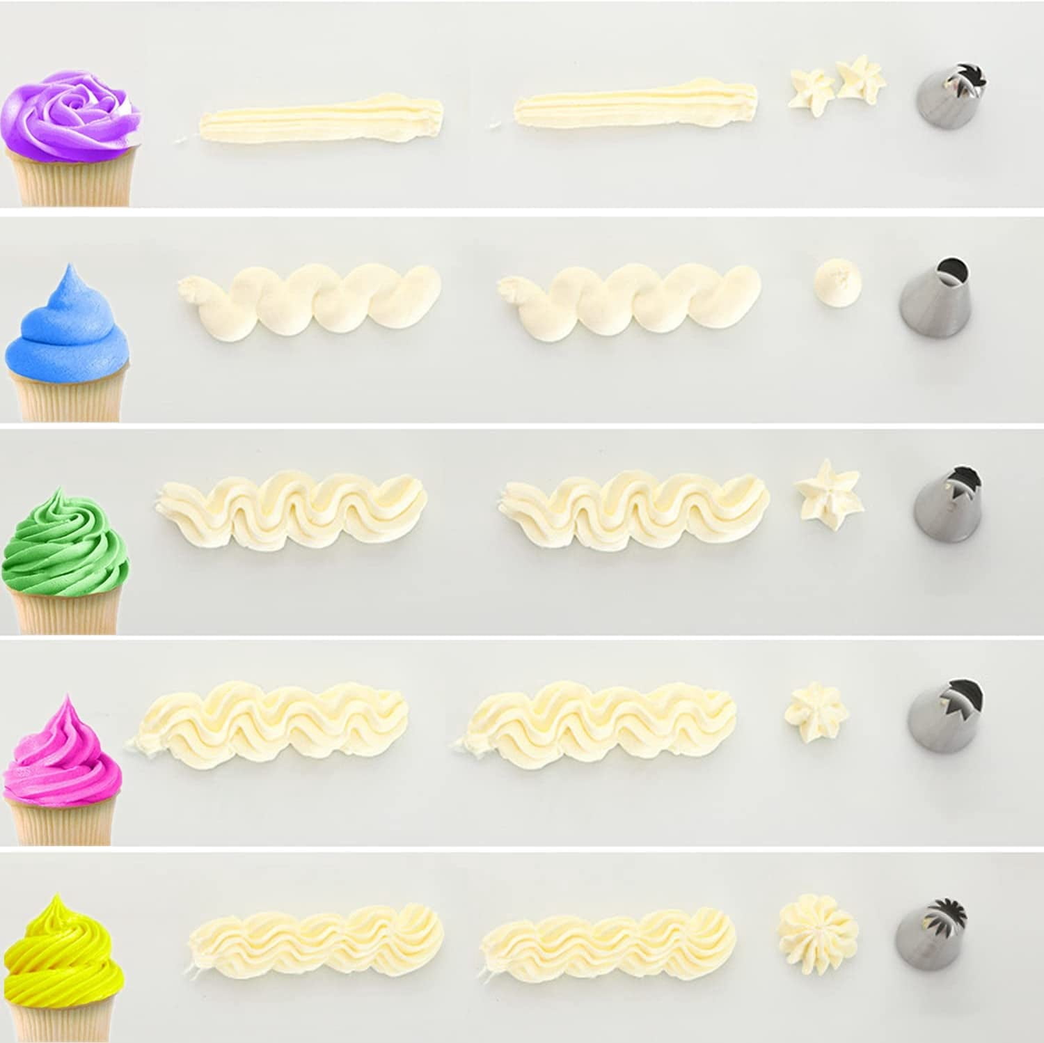 Suuker 5 pcs/set Large Piping Set,Stainless Steel Decoration Nozzles Tip,Pastry Baking Tools For Cupcakes Cakes Cookies Decorating(Silver)