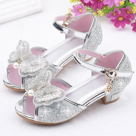 

Valentine s Day Shoes Deals Children s Shoes Girls Fish Mouth Butterfly Pearl Rhinestone Crystal Princess Shoes Dance Shoes Silver Sandals For Kids Size 16M