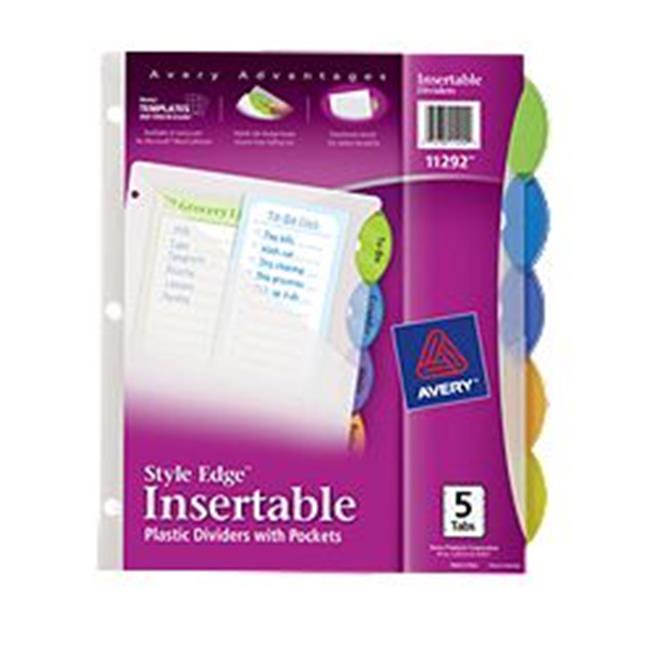 Style Edge Insertable Plastic Dividers With Pockets, 5Tab Set