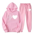 thumbnail image 2 of VBTAPA Sweatsuits for Women Set 2 Piece Jogging Outfit Fashion Heartbeat Print Hoodie Sweatshirt Jogger Sweatpants Casual Tracksuit Y2K Streetwear Pink XL, 2 of 5