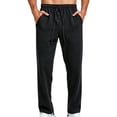 thumbnail image 5 of Men's Waffle Knit Casual Pants Fashion Loose Fit Straight Leg Button Closure Drawstring Elastic Waist for Travel Daily Wear Fall, Black, L, 5 of 9