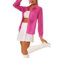thumbnail image 4 of INSPIRE CHIC Women's Shirt Mesh Sheer Point Collar Long Sleeve Button Down Shirt S Hot Pink, 4 of 6