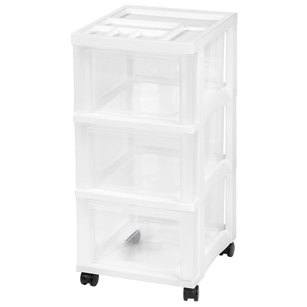 IRIS 3Drawer Storage Cart with Organizer Top, White, 2 Pack