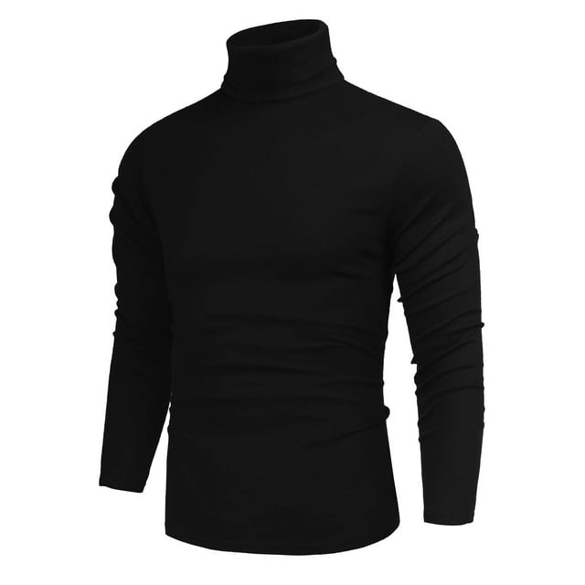 Suéter de cuello alto de manga larga slim fit para hombre Poriff, negro