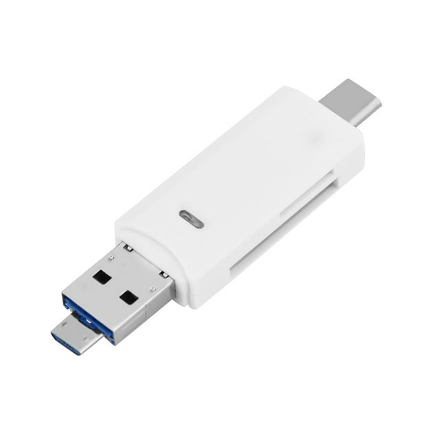 Lector de tarjetas de memoria OTG 3 en 1 tipo C + puerto micro USB para tarjetas de memoria pequeñas de almacenamiento de memoria de color blanco