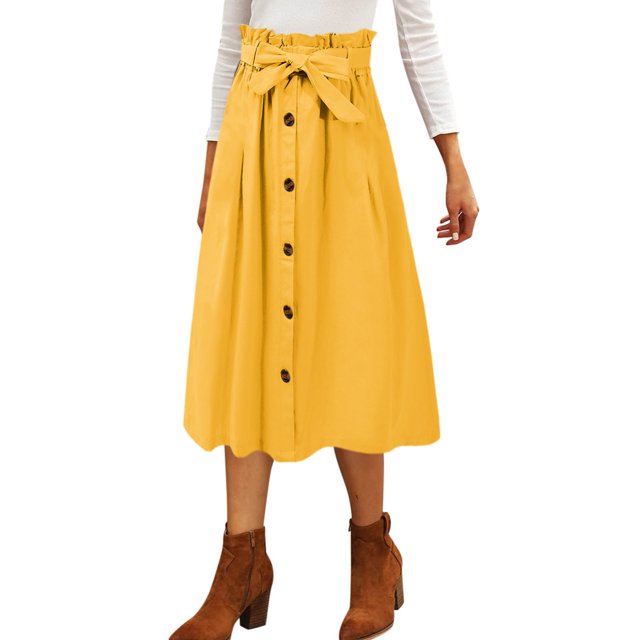 Gibobby faldas para mujer falda femenina Flower Bud Cintura alta Falda de una línea de un solo pecho(Amarillo, Talla única)