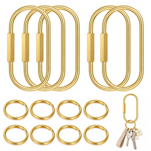 TARNIQOZ Gold Brass Key Rings, Purse Bag Charms for Handbags, Screw Lock Carabiner Keychain Clip, Small Oval Key Chain Organizer for Keys